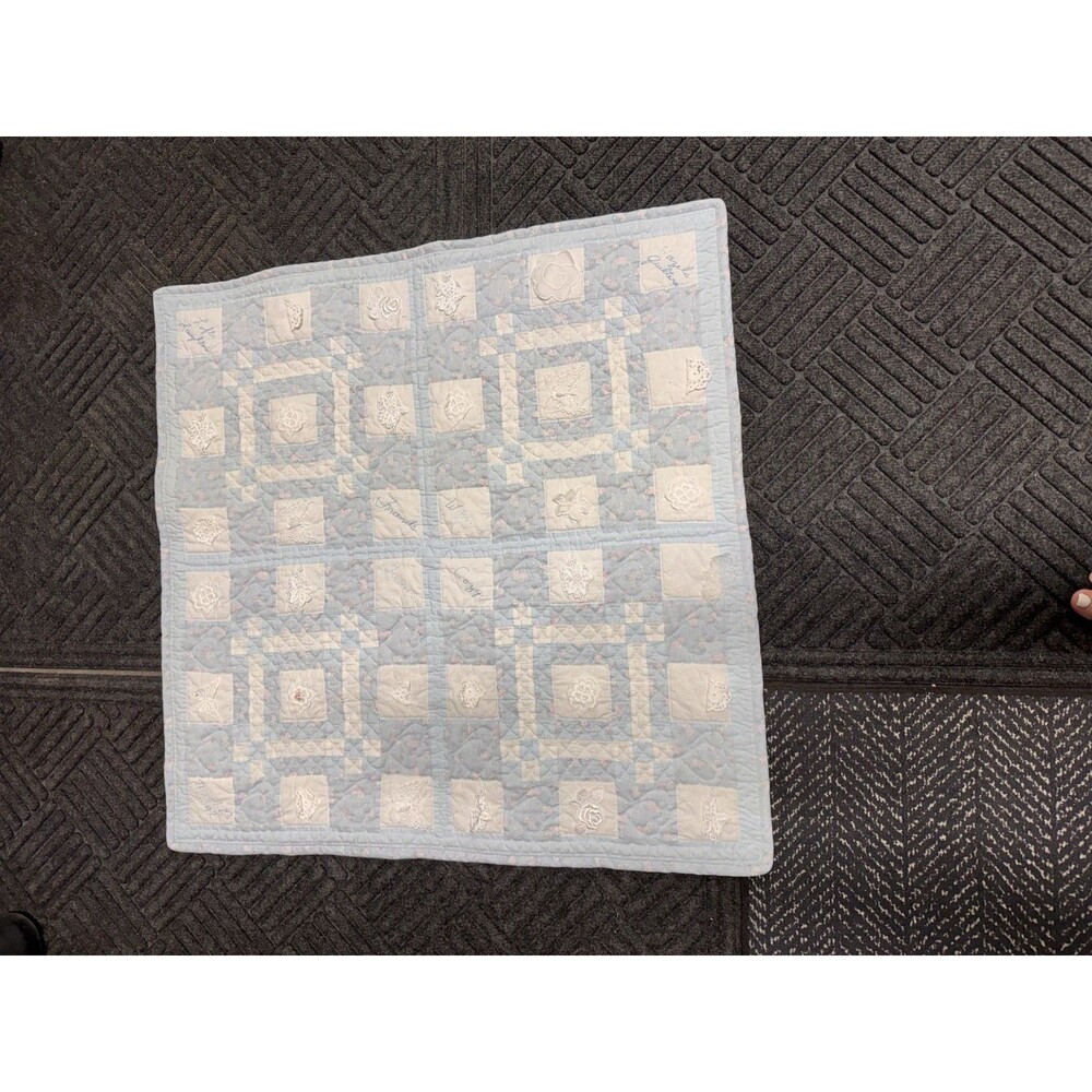 Vtg Handmade Baby or Lap Blanket March 23,1992 Hazel Quilters Lofty Laughter